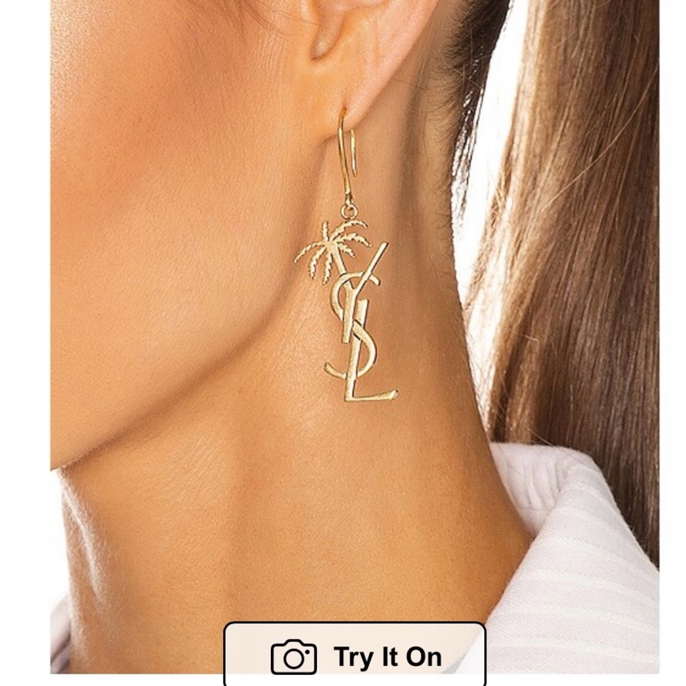Saint Laurent Gold Palm Tree Earrings - Picture 3 of 6